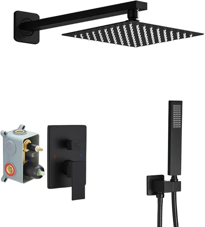 Heable Matte Black Shower System Bathroom Luxury Rain Mixer Shower Combo Set Wall Mounted Rainfall Shower Head System Shower Faucet Rough-in Valve Body and Trim Kit - ModernBath