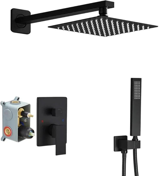 Heable Matte Black Shower System Bathroom Luxury Rain Mixer Shower Combo Set Wall Mounted Rainfall Shower Head System Shower Faucet Rough-in Valve Body and Trim Kit - ModernBath