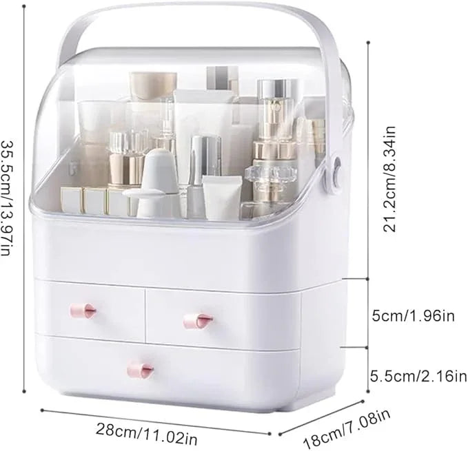 LINFIDITE Cosmetic Storage Box with Lid Makeup Organizer Box with Dust Free Cover Portable Handle,Large Makeup Display Case with Drawers Fully Open Lid,Great for Dresser Bathroom Countertop - ModernBath