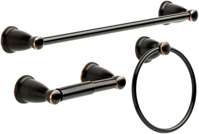 Franklin Brass Kinla 3-Piece Bathroom Set Oil Rubbed Bronze 24" Towel Bar Rack, Toilet Paper Holder, Ring Hardware KIN3PC-ORB - ModernBath
