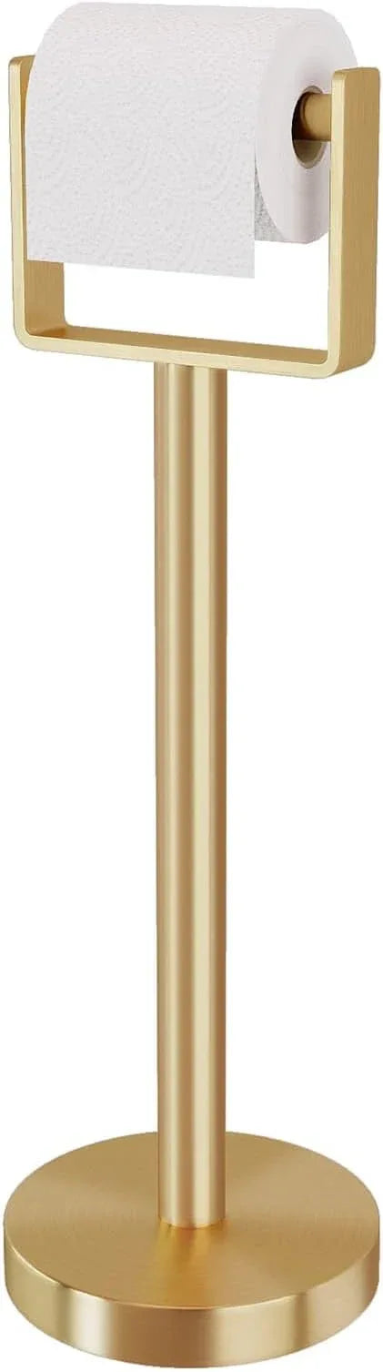YUMORE Toilet Paper Holder Free Standing, Stainless Steel Toilet Paper Stand, Weighted Base Floor Tissue Roll Holder for Bathroom,Gold 200UP - ModernBath
