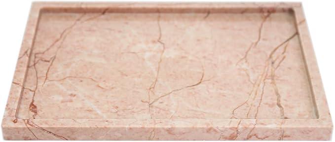 Real Luxurious Natural Marble Vanity Tray Genuine Marble Storage Tray for Home Decor Stone Tray for Bathroom/Kitchen/Vanity/Dresser Non-Resin/Non-Ceramic/Cream Rose - ModernBath