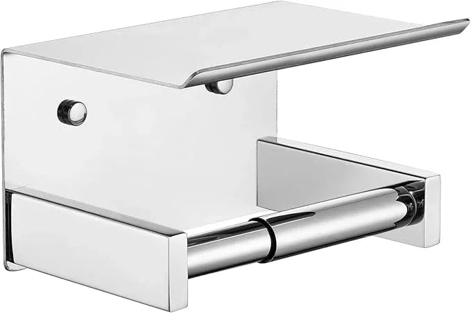 KOKOSIRI Roll Paper Holder Spring Loaded Bathroom Toilet Paper Holder Tissue Roll Holder with Shelf Wall Mounted Stainless Steel Polished Chrome B2012CH - ModernBath