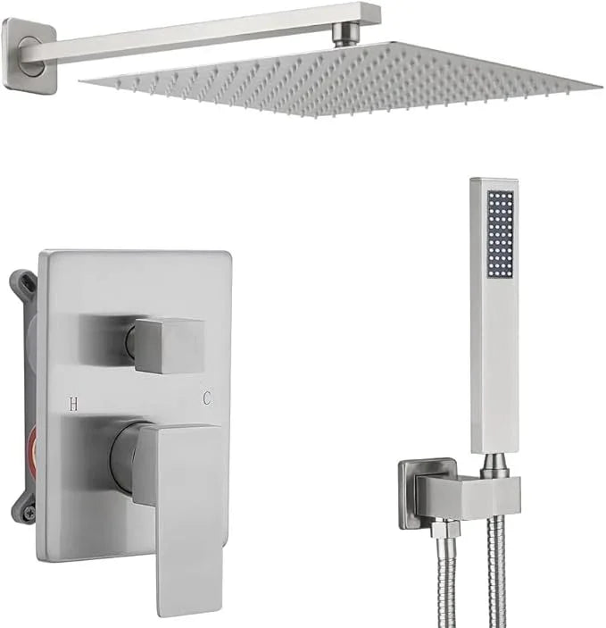 annazom Shower Faucet Combo Set with Shower Spray Wand Large 12 Inch Shower Head Brushed Nickel Surface High Pressure with Rough-in Valve, Brushed Nickel - ModernBath
