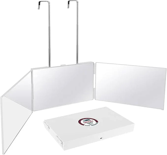 Dripex 3 Way Mirror for Men or Women, 360° Trifold Self Haircut Mirror with Height Adjustable Hooks, for Makeup, Styling, Shaving, Braiding, Dye Hair (White Without Led) - ModernBath