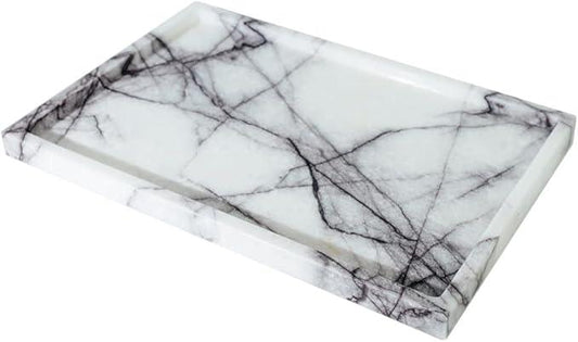Real Luxurious Vanity Tray Natural Genuine Marble Storage Tray for Home Decor Stone Tray for Bathroom/Kitchen/Vanity/Dresser Non-Resin/Non-Ceramic(Lilac) - ModernBath