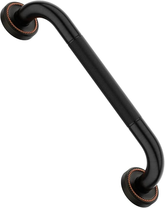 12 Inch Bronze Shower Grab Bar Oil Rubbed Black, Munzong Antique Brass Bathroom Grab Bar w/Anti-Slip Knurled Grip, Bathroom Balance Bar, Safety Handrail Support, Injury Elderly Senior Assist Handle - ModernBath