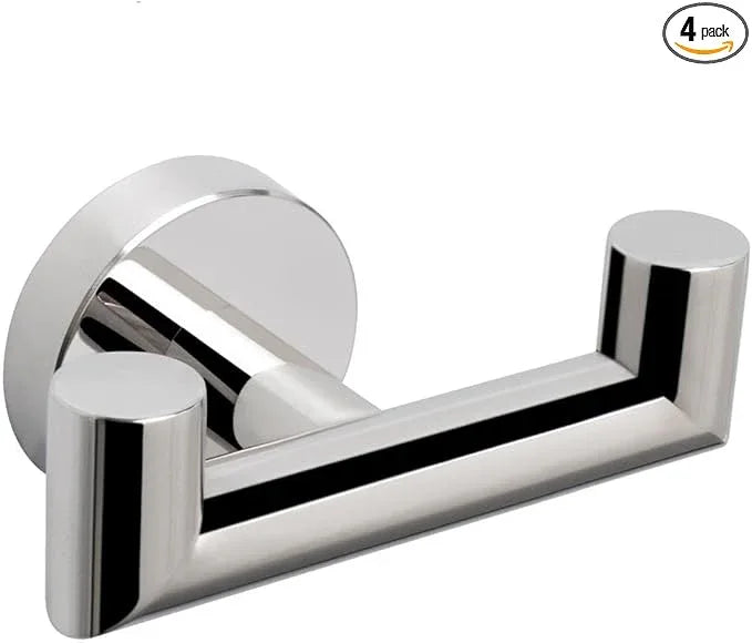 NearMoon Bathroom Double Towel Hook- SUS304 Stainless Steel Robe Towel Holder, Heavy Duty Double Coat Hook for Bathroom Livingroom Kitchen Wall Mounted (Chrome Finish-U, 4 Pack) - ModernBath