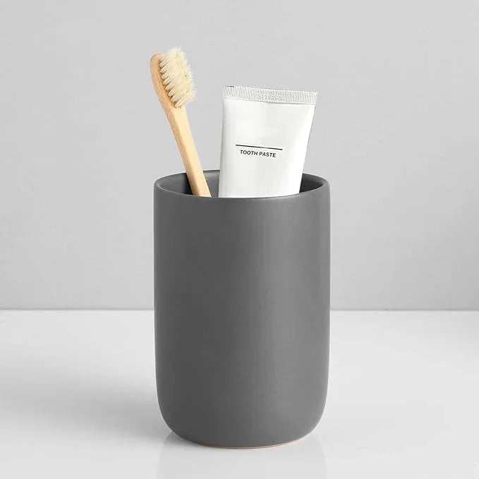 Toothbrush Holders for Bathrooms - 1 Cups Ceramic Toothbrush Toothpaste Holders, Grey Bathroom Tumbler Cups Reusable Toothbrush Mouthwash Cup, Bathroom Counter Organizer. - ModernBath