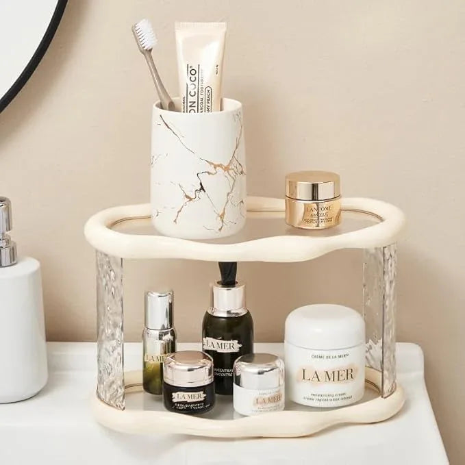 Bathroom Countertop Organizer, 2 Tier Bathroom Organizer and Storage, Acrylic Vanity Organizer Standing Holder Shelf, Perfume Makeup Skincare Cosmetic Desk Organizer for Bedroom Dressing Table, White - ModernBath
