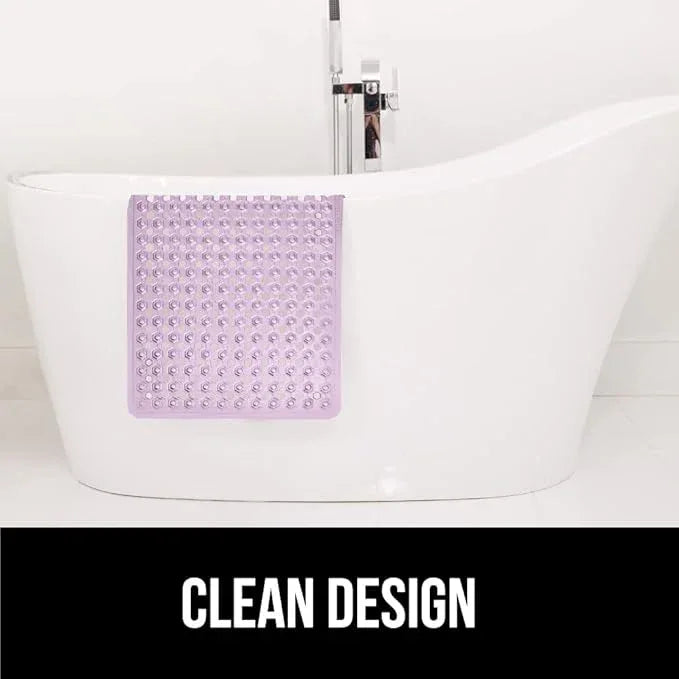 GORILLA GRIP Patented Bath Tub Shower Mat, Machine Washable Bathtub Floor Liner Mats, Suction Cups and Drain Holes to Keep Tubs Clean, Soft on Feet, Bathroom Essentials, 35x16 Inch, Clear Purple - ModernBath