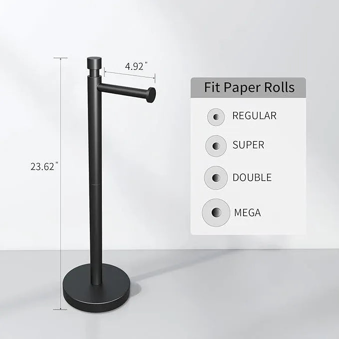 YUMORE Toilet Paper Holder Stand Freestanding, Weighted and Sturdy Matte Black Stainless Steel Design with Non-Slip Cap, Rustproof Tissue Roll Holder for Modern Bathroom, RV - ModernBath