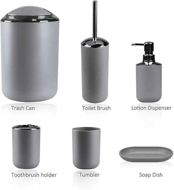 IMAVO Bathroom Accessories Set,Grey Bathroom Set,7 Pieces Bathroom Accessory Set,Tray,Toilet Brush,Trash Can for Bathroom Décor and Housewarming Gifts - ModernBath