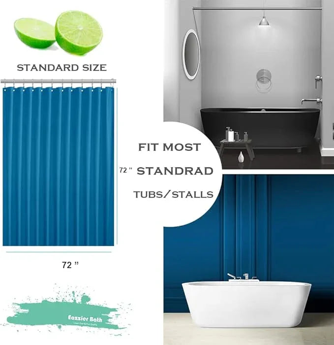 Eazzier Bath Blue Plastic Shower Curtain Or Liner, 72x72 Inch Lightweight Blue Plastic Bathroom Shower Showroom Inner Curtain with Rustproof Metal Grommet Holes and Weighted Magnets - ModernBath