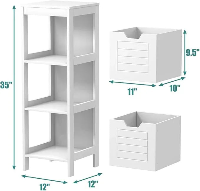 Tangkula Bathroom Floor Cabinet, Narrow Wooden Storage Cabinet w/2 Switchable Drawers, Freestanding Small Cabinet for Small Spaces, 12 x 12 35 Inch (White) - ModernBath
