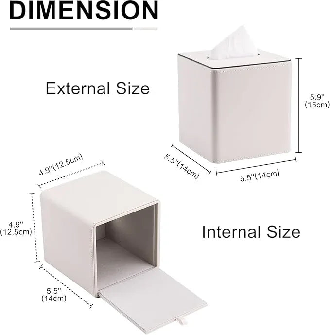 KINGFOM Leather Tissue Box Cover – Square Modern PU Leather Tissue Holder, Cube Tissue Dispenser for Home, Office, Bedroom, Bathroom – Elegant Minimalist Style (Ivory White-Square) - ModernBath