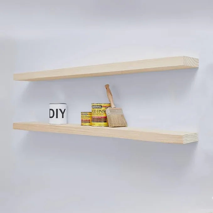 Homeforia Wood 48 inch Floating Shelf, High End Solid Natural Wood 48inch Floating Shelves for Wall Mounted, Unfinished Wooden Large Floating Shelves, Heavy Duty Bracket, 48 X 6.5 X 1.75 in, Set of 2 - ModernBath