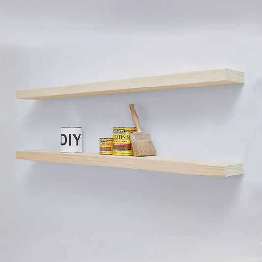 Homeforia Wood 48 inch Floating Shelf, High End Solid Natural Wood 48inch Floating Shelves for Wall Mounted, Unfinished Wooden Large Floating Shelves, Heavy Duty Bracket, 48 X 6.5 X 1.75 in, Set of 3 - ModernBath
