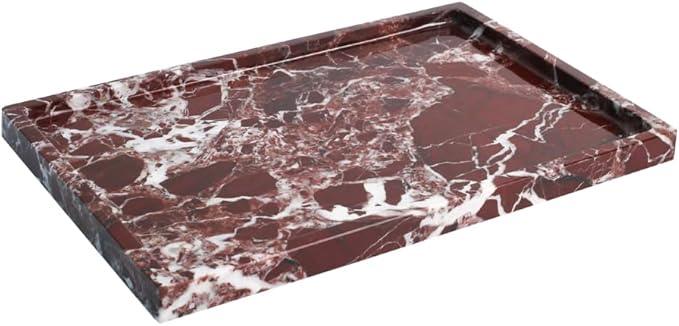 Real Luxurious Natural Marble Vanity Tray Genuine Marble Storage Tray for Home Decor Stone Tray for Bathroom/Kitchen/Vanity/Dresser,Plate Holder for Tissues, Candles, Towel - ModernBath