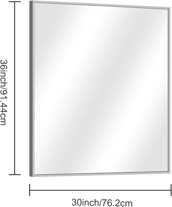 DESBING 30" x 36"Bathroom Mirror, Silver Rectangle Corner Wall Mirror with Metal Frame, Decorative Rectangular Vanity Mirror for Bedroom Bathroom Living Room Entryway (Horizontal/Vertical) - ModernBath