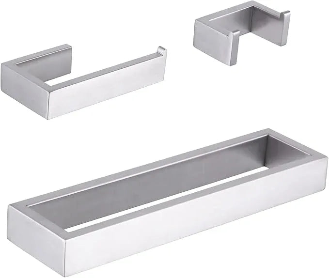 GERZWY Contemporary Stainless Steel Wall Mounted 3-Piece Bathroom Hardware Set - Towel Rings Toilet Paper Holder Towel Hooks, Brushed Finish HG1708-3LS - ModernBath