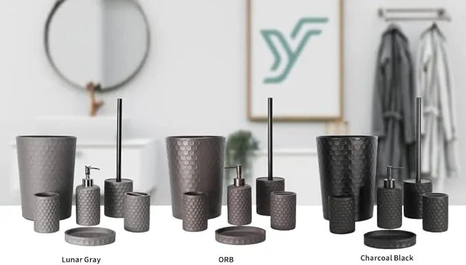 zccz Bathroom Accessory Set, 6 Piece Grey Bathroom Accessories Set with Trash Can, Toothbrush Holder, Toothbrush Cup, Soap Dispenser, Soap Dish, Toilet Brush with Holder, Trash Can, Light Gray - ModernBath