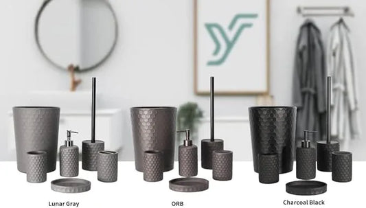 zccz Bathroom Accessory Set, 6 Piece Grey Bathroom Accessories Set with Trash Can, Toothbrush Holder, Toothbrush Cup, Soap Dispenser, Soap Dish, Toilet Brush with Holder, Trash Can, Light Gray - ModernBath