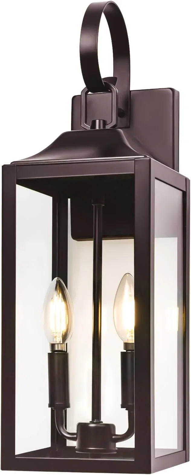 19" Oil Rubbed Bronze Outdoor Wall Lantern 2-Light, Large Modern Wall Sconce Light Fixture, Brown Porch Light with Glass, Waterproof Farmhouse Exterior Lamp Lighting - ModernBath