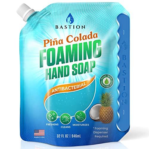 Bastion Foaming Hand Soap Refills: 32oz Pouch Pina Colada Scented Antibacterial Instant-Foam Bulk Hand Wash - ModernBath