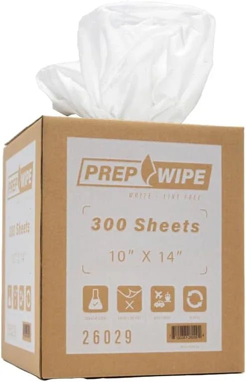 26029 Prep Wipe WHITE Lint Free Cleaning Towels Pack of 300 Sheets, 10" x 14" (1 Box) - Multi-purpose, Reusable, Perforated, Industrial Grade Perforated Sheets- 26029 - ModernBath