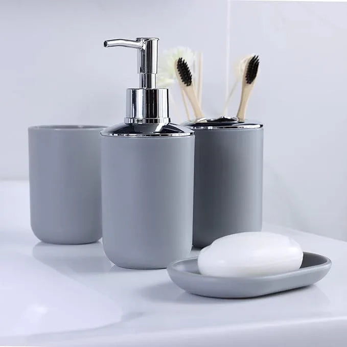 IMAVO Bathroom Accessories Set,Grey Bathroom Set,9 Pieces Bathroom Accessory Set,Tray,Qtip Holders,Toilet Brush,Trash Can for Bathroom Décor and Home Gifts - ModernBath