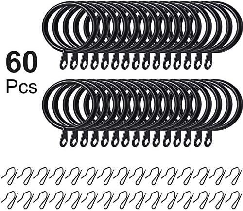 Hotop 30 Pcs Metal Drapery Curtain Rings 0.98/1.26/1.65 inch Interior Diameter and 30 Pcs Hanging Curtain Drapery Pin Hooks for Window Door Shower(Black,32 mm) - ModernBath