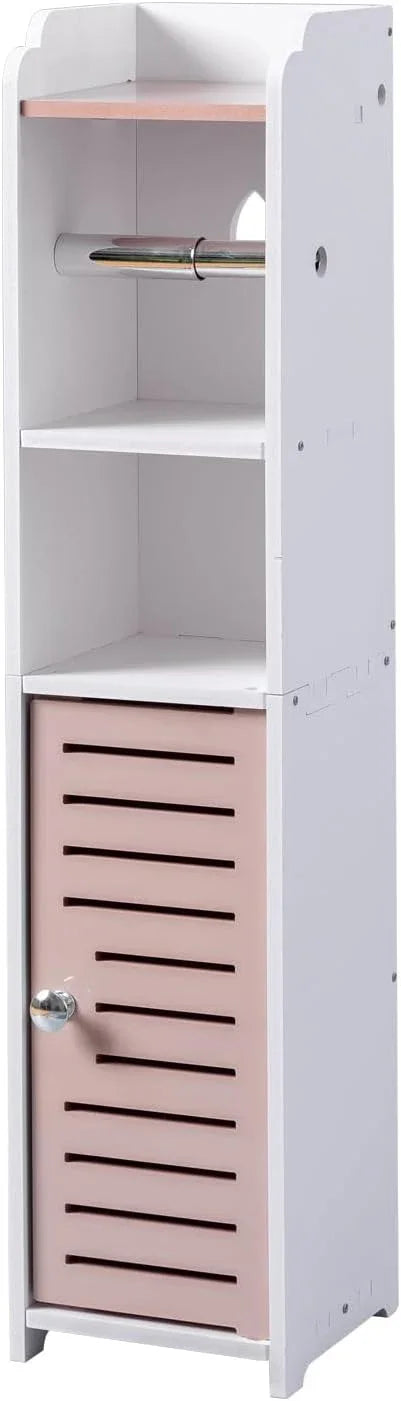 AOJEZOR Toilet Paper Holder Stand: Small Bathroom Storage Cabinet - Pinkish Rose - White - ModernBath