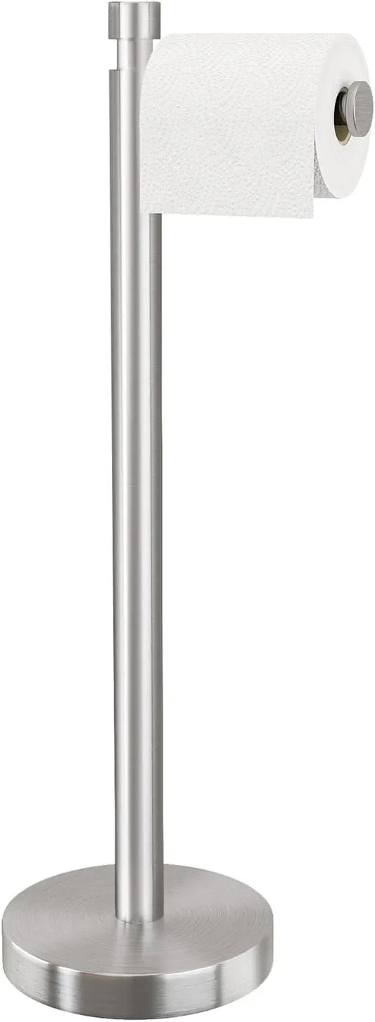 YUMORE Toilet Paper Holder Stand Freestanding, Weighted and Sturdy Brushed Nickel Stainless Steel Design with Non-Slip Cap, Rustproof Tissue Roll Holder for Modern Bathroom, RV - ModernBath