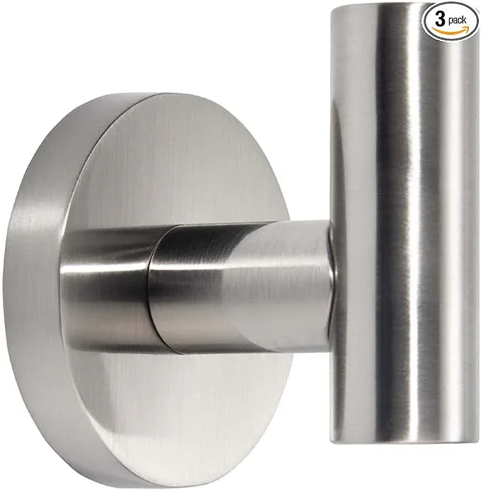 TUNNY 3 Pack Round Bathroom Towel Hooks - Shiny Nickel Brushed Robe, Coat, Wall Hooks for Bathroom, Bedroom, Kitchen - ModernBath