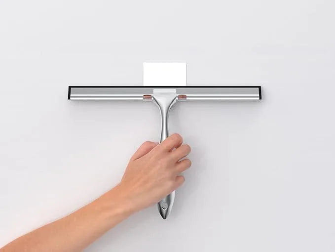 12'' Light Weight Stainless Steel Shower Squeegee for Glass Doors with 4 Pieces Set (1 Window Squeegee, 1 Door Hook and 2 Adhesive Hooks) Perfect Cleaning Tool for Car, Window, Bathroom Mirror - ModernBath