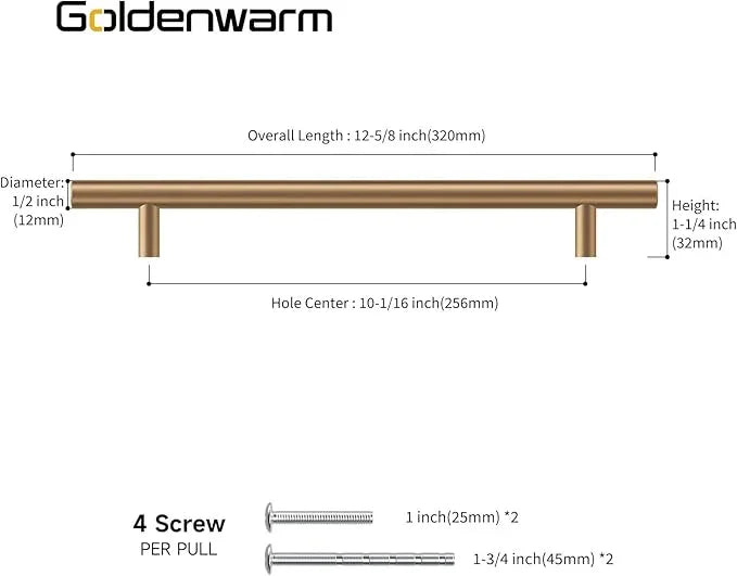 goldenwarm 10 Pack Champagne Bronze Cabinet Pulls Gold Cabinet Handles 10 inch(256mm) Champagne Drawer Pulls Brushed Bronze Cabinet Pulls Kitchen Bathroom Bedroom Furniture Handles - ModernBath