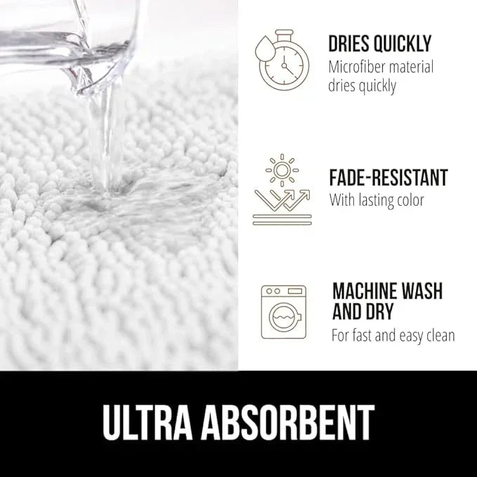 GORILLA GRIP Bathroom Rug Sets, Soft Chenille 2 Piece Area Rugs Set, Toilet Base Mat and 30x20 Carpet, Absorbent Microfiber Washable Mats Dry Quickly, Home Décor and Bath Room Accessories, White - ModernBath