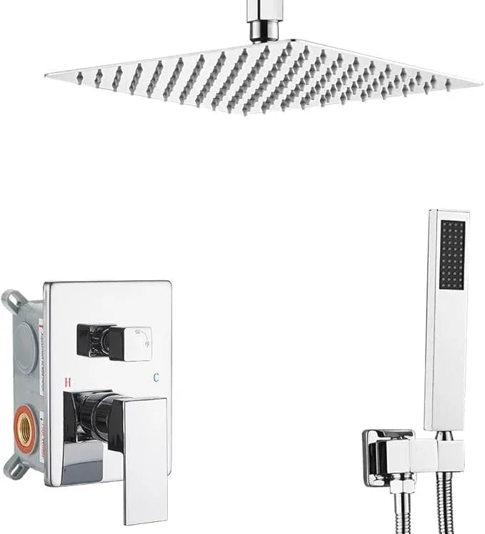 Heable Shower System ‎Polished Chrome Bathroom 10 Inch Rain Shower Head Ceiling Mount with Handheld Luxury High Pressure Shower Combo Set Shower Faucet Rough-in Valve Body and Trim Kit - ModernBath