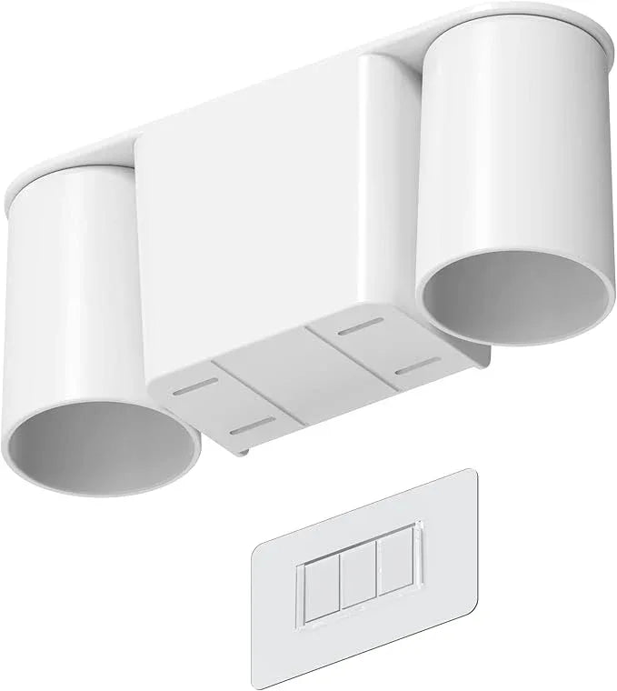 FLAUVEL Wall-Mounted Toothbrush and Toothpaste Holder - Self-Draining Design, Easy Installation, Space-Saving, White (Double - Two Magnetic Cups) - ModernBath