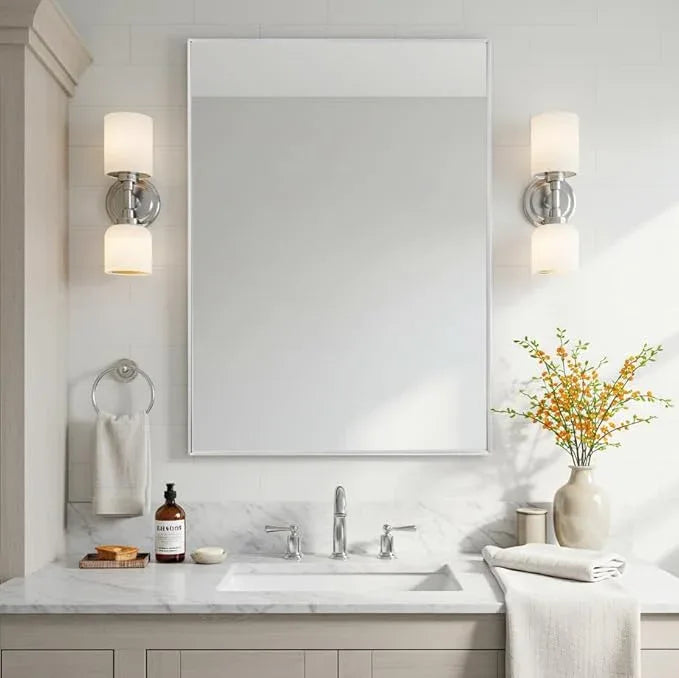 LEDLUX 24x32 Inch Silver Bathroom Mirror - Copper-Free Mirror, Aluminum Alloy Frame Vanity Rectangle Wall Mounted Modern Mirror for Bedroom/Living Room/Porch Horizontal or Vertical - ModernBath