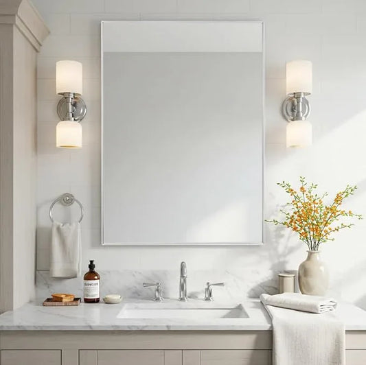 LEDLUX 24x32 Inch Silver Bathroom Mirror - Copper-Free Mirror, Aluminum Alloy Frame Vanity Rectangle Wall Mounted Modern Mirror for Bedroom/Living Room/Porch Horizontal or Vertical - ModernBath