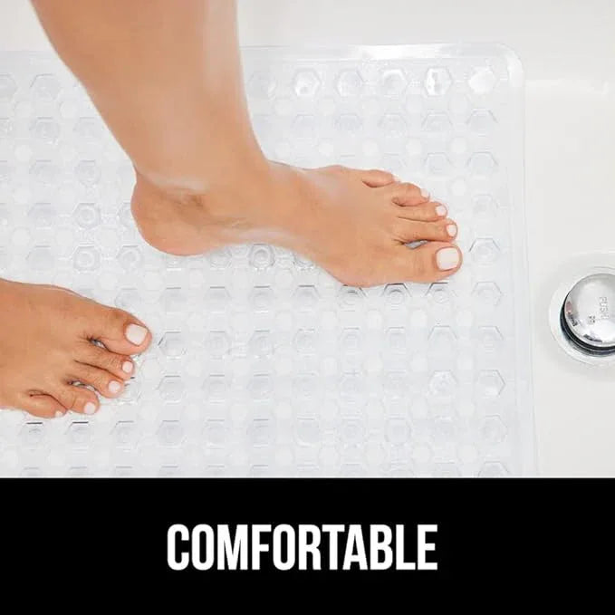 GORILLA GRIP Patented Bath Tub Shower Mat, Machine Washable Bathtub Floor Liner Mats, Suction Cups and Drain Holes to Keep Tubs Clean, Soft on Feet, Bathroom Essentials, 35x16 Inch, Clear - ModernBath