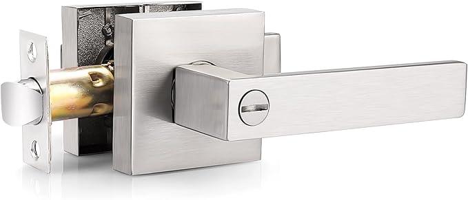 Probrico Interior Brushed Nickel Door Handle, Heavy Duty, Flat Square Privacy Door Handles, Keyless Door Levers Lockset for Bedroom and Bathroom (20 Pack, Modern) - ModernBath