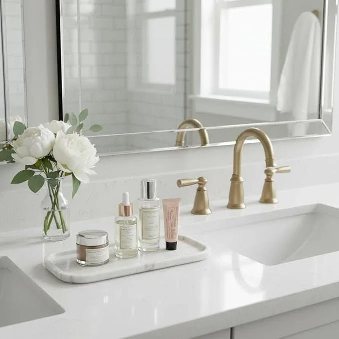 MarmorReal Natural Marble Bathroom Tray for Perfume, Candles, Jewelry Stone Vanity, Bathroom & Kitchen Counter Organizer and Home Decor (Calacatta Gold‌ Marble(11.41 * 5.51 * 0.7)) - ModernBath