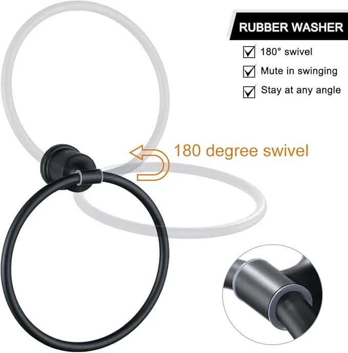 WOWOW Hand Towel Rings for Bathroom Wall - Matte Black Towel Ring Racks for Bathroom Wall Towels Holder, Heavy Duty Round Ring Holder Stainless Steel Black Hand Towels Holder Bar for Bathrooms Mounted - ModernBath