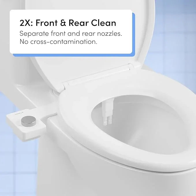 TUSHY NEW Fresh Dual Nozzle Cool Water Bidet: Ultra Slim Toilet Seat Attachment Sprayer with Luxury 2 in 1 Front & Rear, Self-Cleaning, 180º Clean (DIY Install, 10 Minutes), Non-Electric, Bamboo Knob - ModernBath