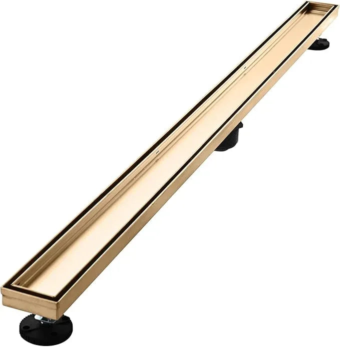 Linear Shower Floor Drain, Brushed Gold 48 Inch 304 Stainless Steel Bathroom Drains Kit, Rectangular Shower Trench Drain with Reversable Tile-in Pattern Drain Cover & Hair Catcher - ModernBath