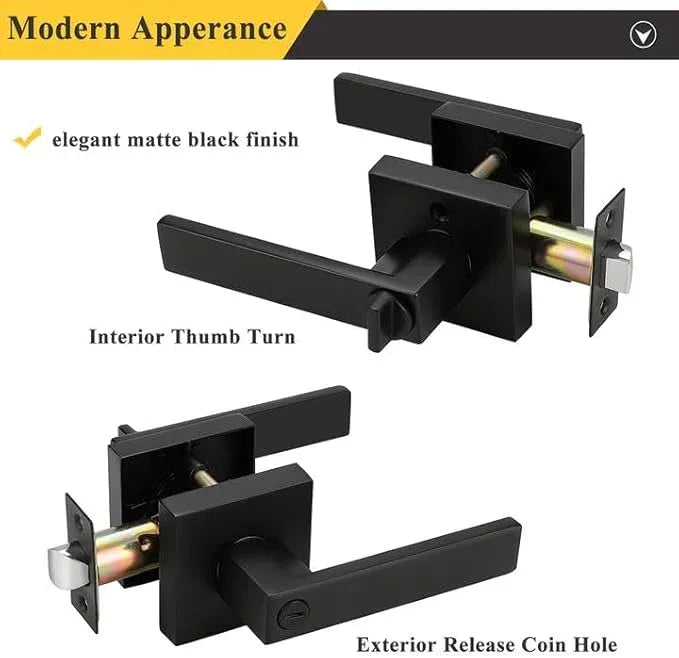 Probrico Matte Black Bed Bath Door Lever Heavy Duty Privacy Door Handle, Keyless Door Lock Interior Bathroom Bedroom Door Handle, Reversible for Left Right Sided Door - ModernBath