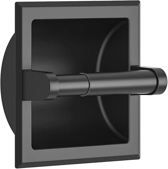FORIOUS Recessed Toilet Paper Holder, Stainless Steel Durable Tissue Roll Holder Wall Mount for Bathroom Space Saving Design with Mounting Bracket, in Wall Toilet Paper Dispenser Insert, Matte Black - ModernBath